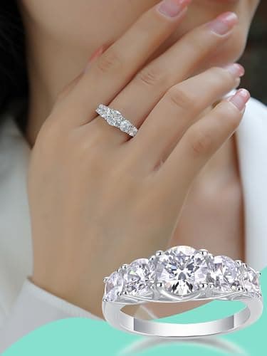 Moissanite Engagement Rings for Women - 925 Sterling Silver with 18K White Gold Plated Hearts & Arrows Cut Lab Created Diamond Wedding Band Anniversary Promise Ring