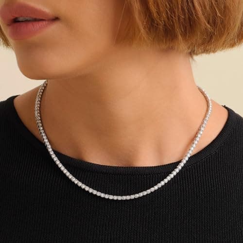 CG&KYGG 14K White Gold Plated Cuban Link Tennis Chain Choker Gift Box
