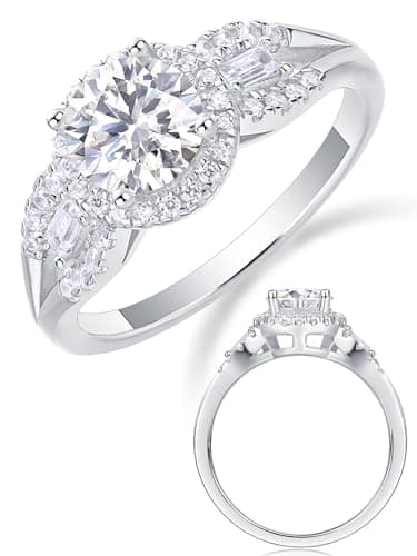 1.4 CT Moissanite Promise Ring, Diamond Wedding Band for Her, Sterling Silver 18K Gold Plated