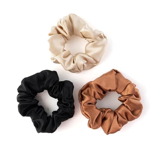 100% Mulberry Silk Scrunchies for Curly Hair, Thick Elastic Band, 3-Pack