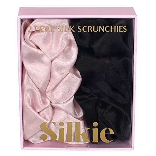 Silkie x2 Travel Scrunchies, Cocoa Coffee Black Silk Hair Ties