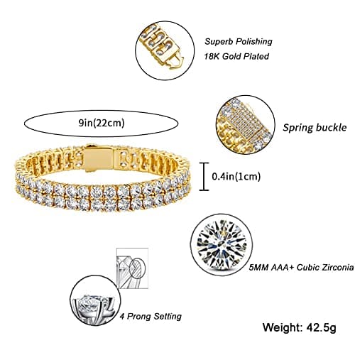 Iced Out Cubic Zirconia Tennis Bracelet for Men and Women