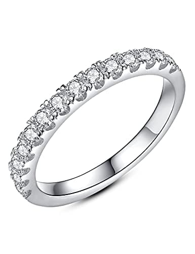 IMOLOVE Moissanite Eternity Engagement Ring 925 Sterling Silver 18K White Gold Plated Size 3.5-12