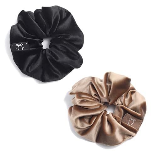 Premium Silk Velvet Scrunchies for Women, Soft Leave Yellow Milky White, 2pcs