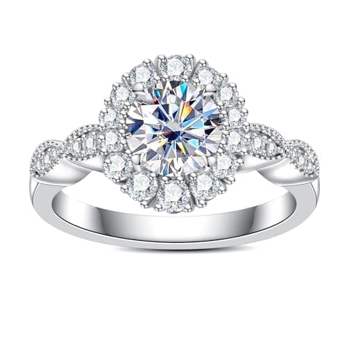 AimiIee Moissanite Engagement Ring 1.2-2.8CTTW VVS1 925 Sterling SilverVintage Halo Ring