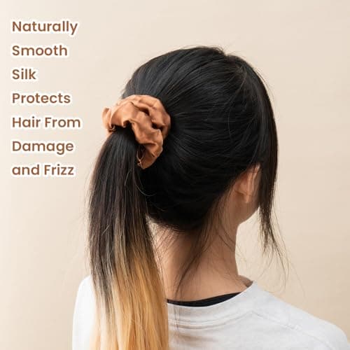 100% Mulberry Silk Scrunchies for Curly Hair, Thick Elastic Band, 3-Pack