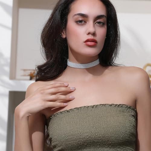 Yamberdoly Sparkly Synthetic Diamond Tennis Choker for Women