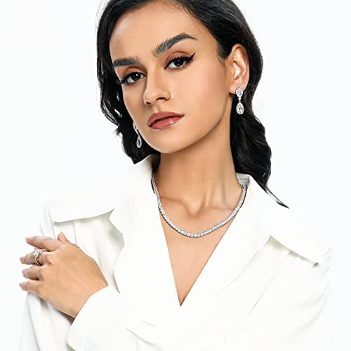 MDFUN 18K White Gold Plated 3.0mm CZ Round Cut Tennis Necklace Chain