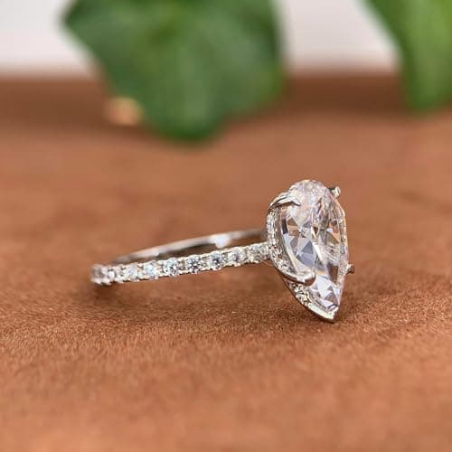 CGSRING 14K White Gold 3 Carat Pear Cut Moissanite Engagement Ring