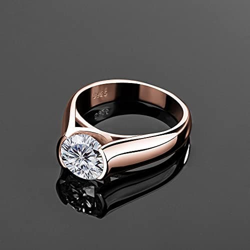 CivetCat Platinum-Plated Moissanite Half Bezel Solitaire Ring for Women VVS 8mm D Color