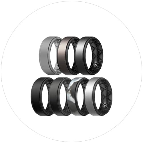 Egnaro Breathable Silicone Wedding Bands for Men - Multipack Step Edge
