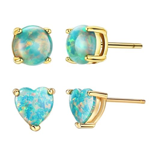 Michooyel 18K Gold Plated Green Opal Stud Earrings for Women