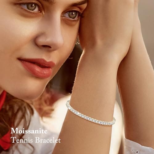 5.5 Carat Moissanite Tennis Bracelet for Women, 925 Sterling Silver Gold Plated, VVSI Clarity, Anniversary Birthday Gift