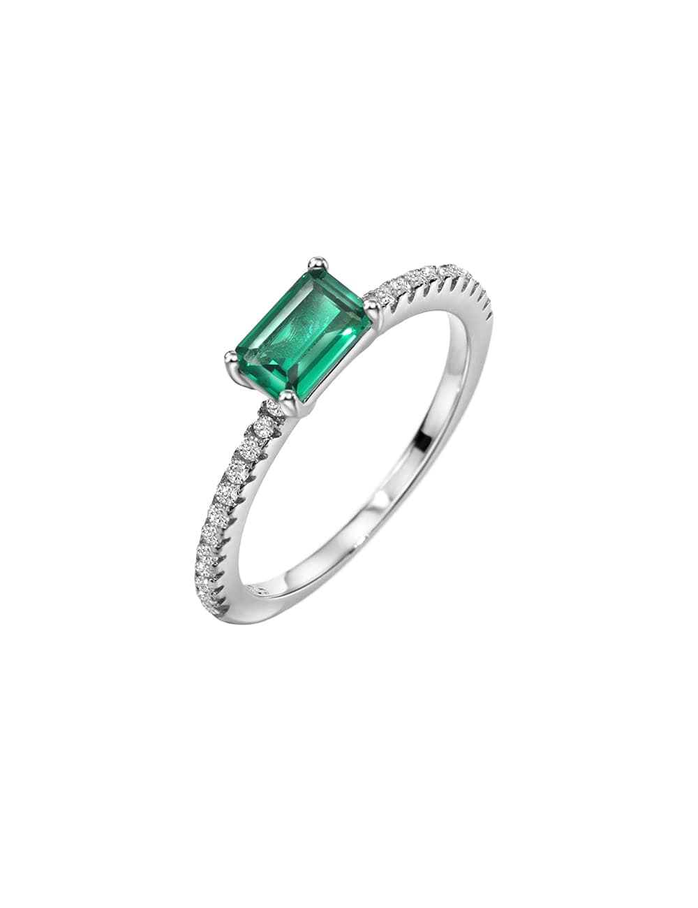Michooyel S925 4x6mm Lab-created Emerald Engagement Ring for Women