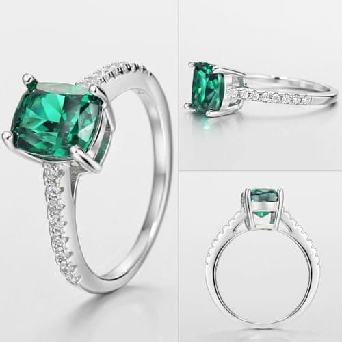 Michooyel 1.5ct Cushion Cut S925 Green Wedding Ring for Women