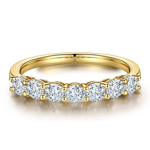 MOOSEA 7 Stone Moissanite Ring for Women, 18K Gold Filled Jewelry