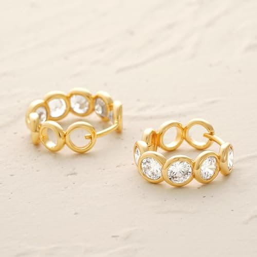 MYEARS 14K Gold Plated Hypoallergenic Women's Gold Earrings Cubic Zirconia Hoop