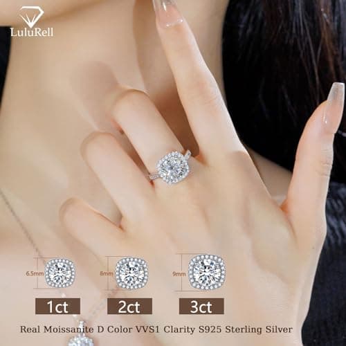 LuluRell Moissanite Promise Rings for Women, S925 Sterling Silver 6 Prong Solitaire D Color VVS1 Clarity Round Cut