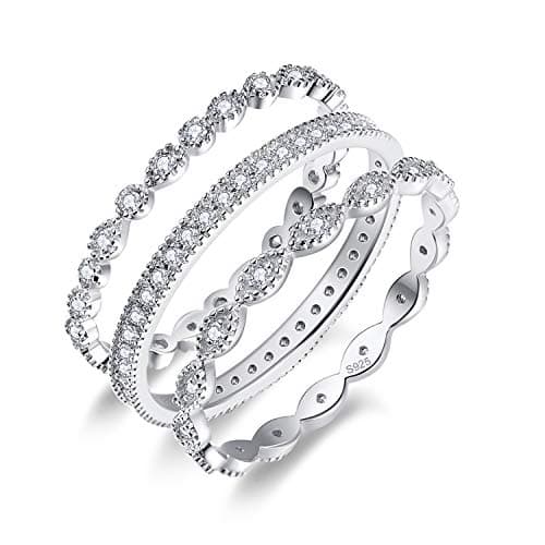 AVECON 925 Sterling Silver Stackable Engagement Ring Set for Women Size 5-10