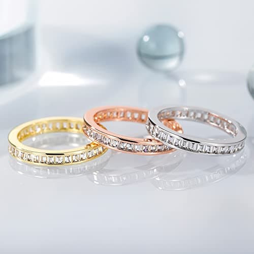 Shinylso Women's Princess Cut CZ Eternity Ring Gold/Silver/Rose Gold