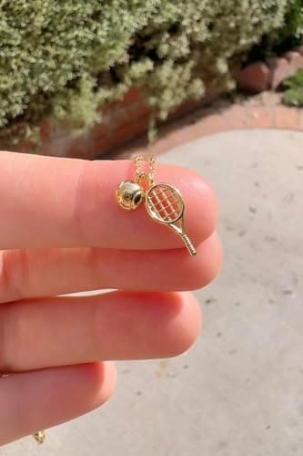 Omnzon 18K Gold Dipped Tennis Racket Necklace with Ball Charm