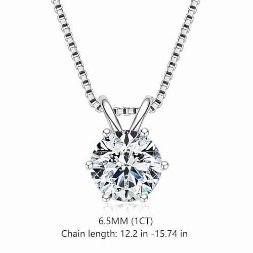 18K gold or white gold moissanite 1 carat circular cut pendant necklace for women, holiday gift with box
