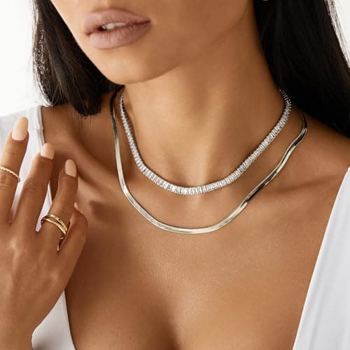 KissYan 14K White Gold Plated Cubic Zirconia Tennis Necklace