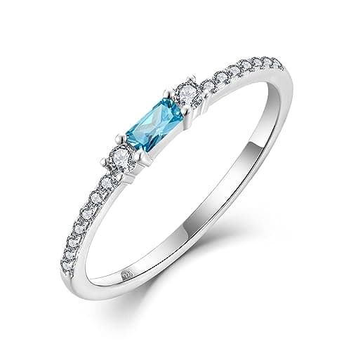 Veshon 925 Sterling Silver Baguette Created Diamond Birthstone Promise Half Eternity Halo Rings for Her Sizes 5-10