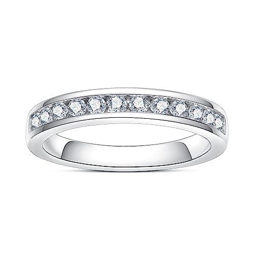 AimiIee D Color VVS1 Moissanite Eternity Ring 925 Silver Anniversary Band