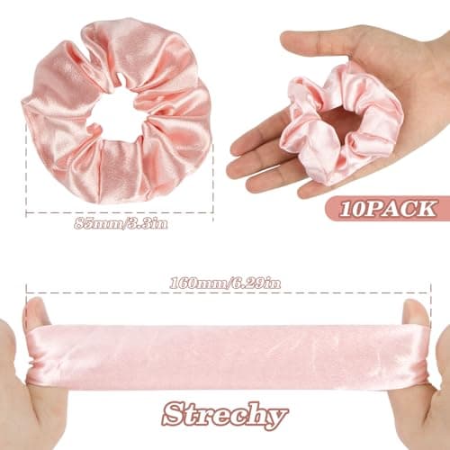 10PCS Large Satin Scrunchies - Thick Hair Ponytail Holders, Bright & Neutral Colors