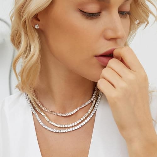 Gemsme 18K Yellow Gold Plated 6mm Round CZ Tennis Necklace