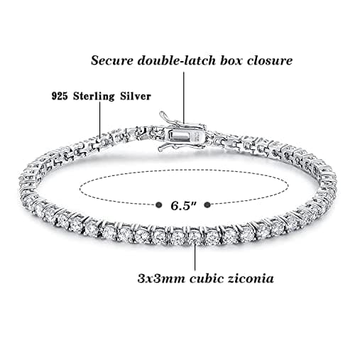 TIKJE 925 Sterling Silver 2-7mm CZ Classic Tennis Bracelet | Women's White Gold Tone Bracelet | Size 6-8.5 inches