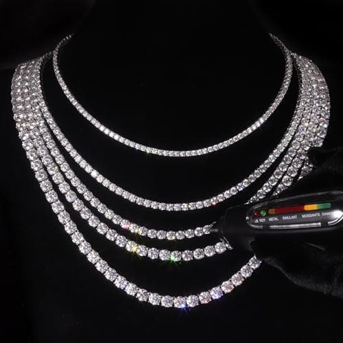 Gem's Beauty 2-6.5mm 14k White Gold Plated Moissanite Tennis Necklaces for Women