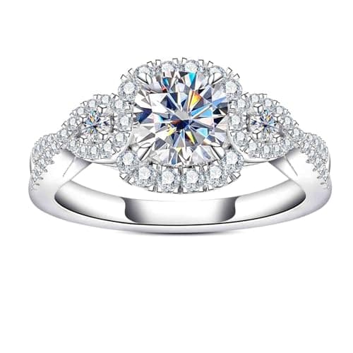 AimiIee 1.4-2.2cttw Moissanite Engagement Ring, D Color VVS1 Clarity, 925 Sterling Silver