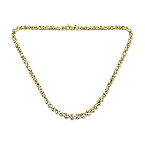 Stunning Silver 14K Gold Plated Rose CZ Bridal Tennis Necklace