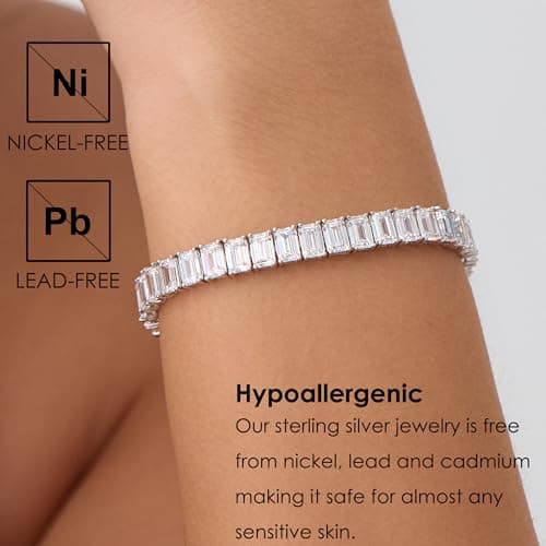 Michooyel Emerald Cut Cubic Zirconia Tennis Bracelet, 925 Sterling Silver, Iced Shine 6-7.5 inches