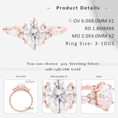 Juyoyo Moissanite Engagement Rings for Women in Sterling Silver or Gold Wedding Bands