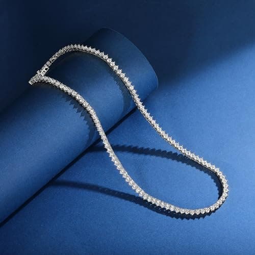 Gemsme 18K Gold Plated 3 Prong 3.0MM Round CZ Classic Tennis Necklace for Women