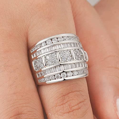 AIHUASI Wide Wedding Bands for Women, Cubic Zirconia Engagement Rings, Stackable White Gold, Size 5-10
