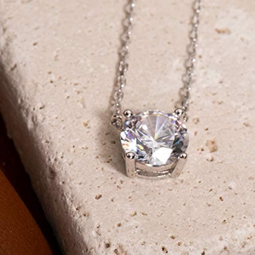 S.Leaf Sterling Silver Gold Plated Solitaire Diamond Pendant Choker Necklace for Women