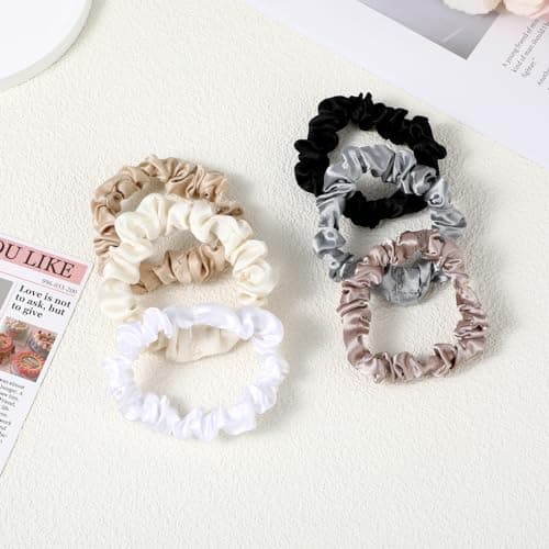Satin & Silk Scrunchies Set - 6pcs Soft, Non-Slip for Thin/Curly Hair