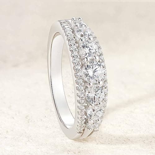 SHELOVES Sterling Silver Eternity Bands with Simulated Diamonds for Women