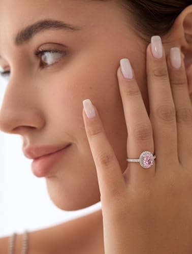 Michooyel S925 2.0ct Oval Pink Diamond Engagement Ring for Women