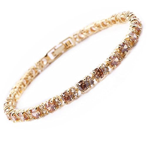 RIZILIA Eternity Yellow Gold Plated Tennis Bracelet, 7" Round CZ