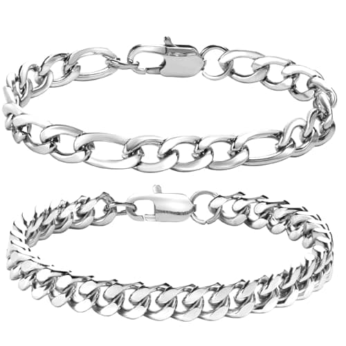 VNOX Sturdy Stainless Steel Curb Chain Bracelet Set for Men and Women, 6.5/7/7.4/8.2/9 Inches