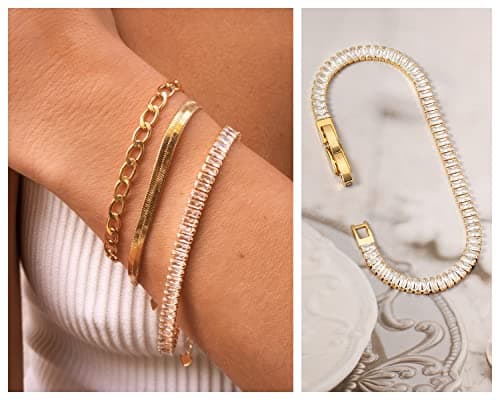 Pearlada 18k Gold Layered Coin Charm Cubic Zirconia Bracelet