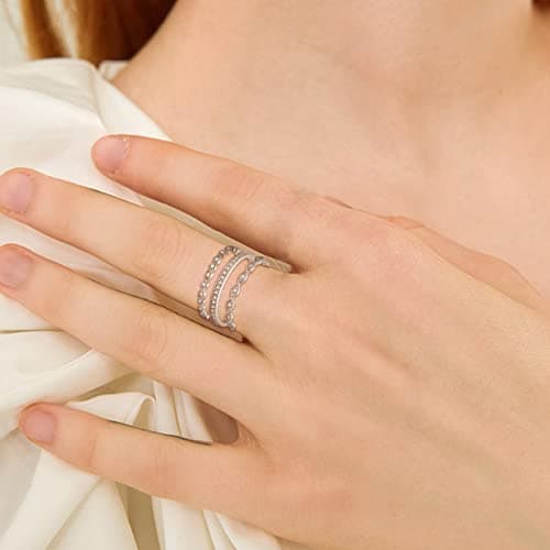 AVECON 925 Sterling Silver Stackable Engagement Ring Set for Women Size 5-10