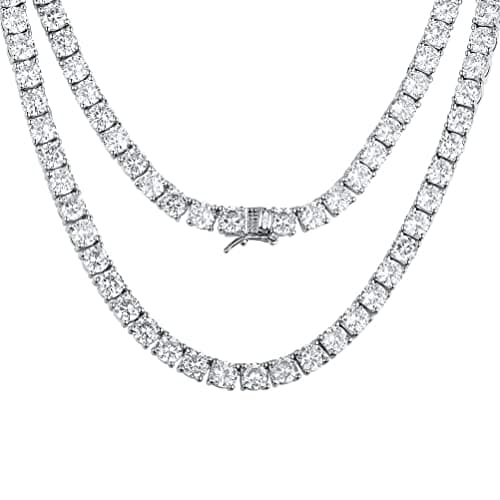 MDFUN 18K White Gold Plated Round Cubic Zirconia Tennis Necklace 14-24 inches