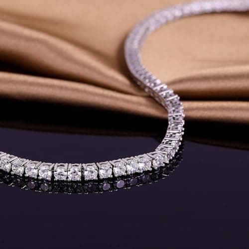 18K White Gold Plated Gemsme Silver Moissanite Tennis Bracelet, 3mm Round 6.5-8.5 Inch