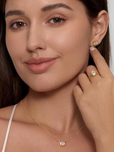 Emerald Cut Cubic Zirconia Engagement Ring for Women - 18K Gold Plated